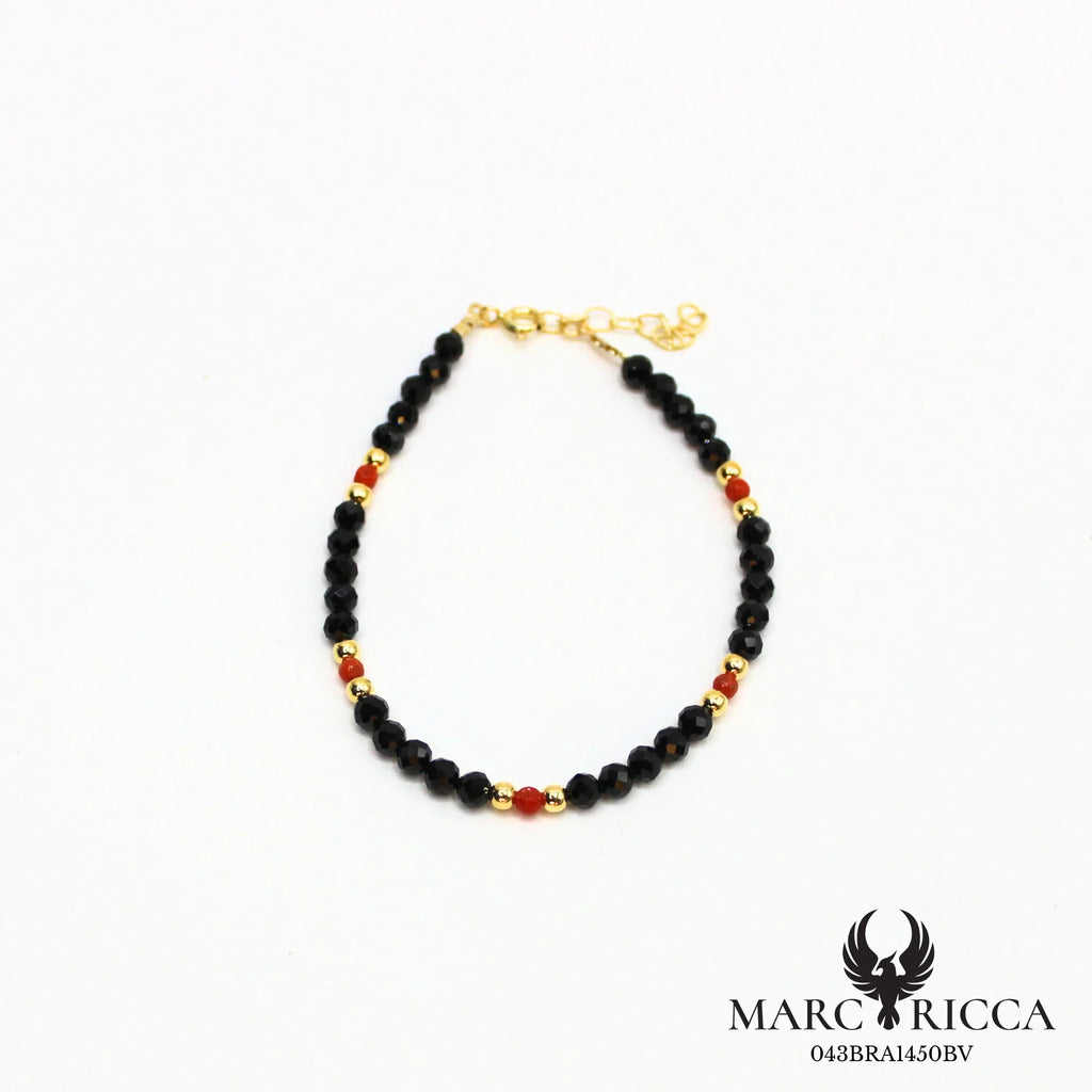 Bracelet cristal noir et corail