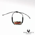 Bracelet macramé rectangle en corne de bélier et morceaux de corail