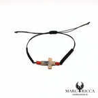Bracelet cordon macramé croix corne chèvre et corail