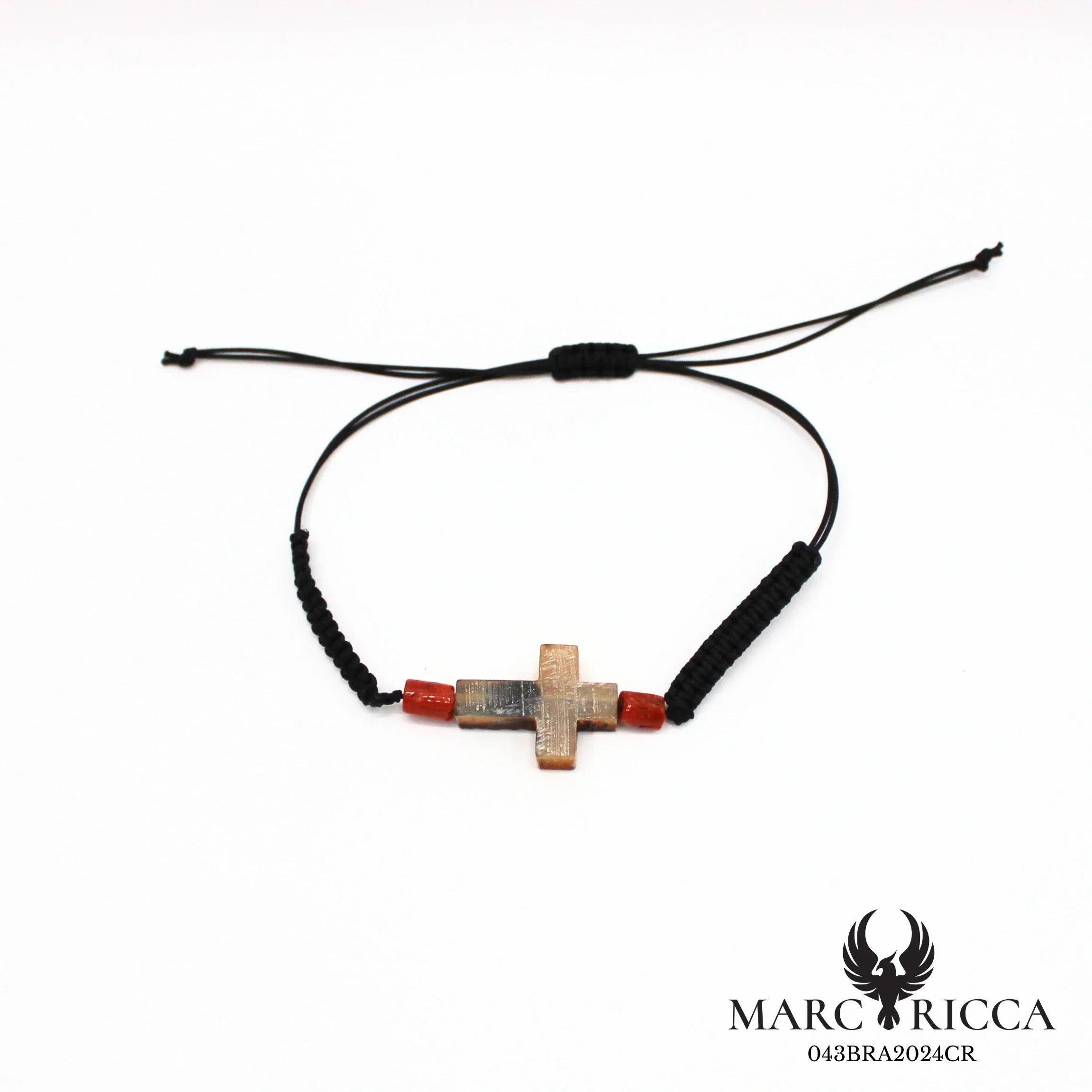 Bracelet cordon macramé croix corne chèvre et corail