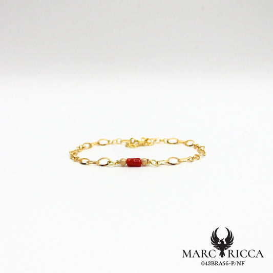 Bracelet chaîne en vermeil avec tube en corail