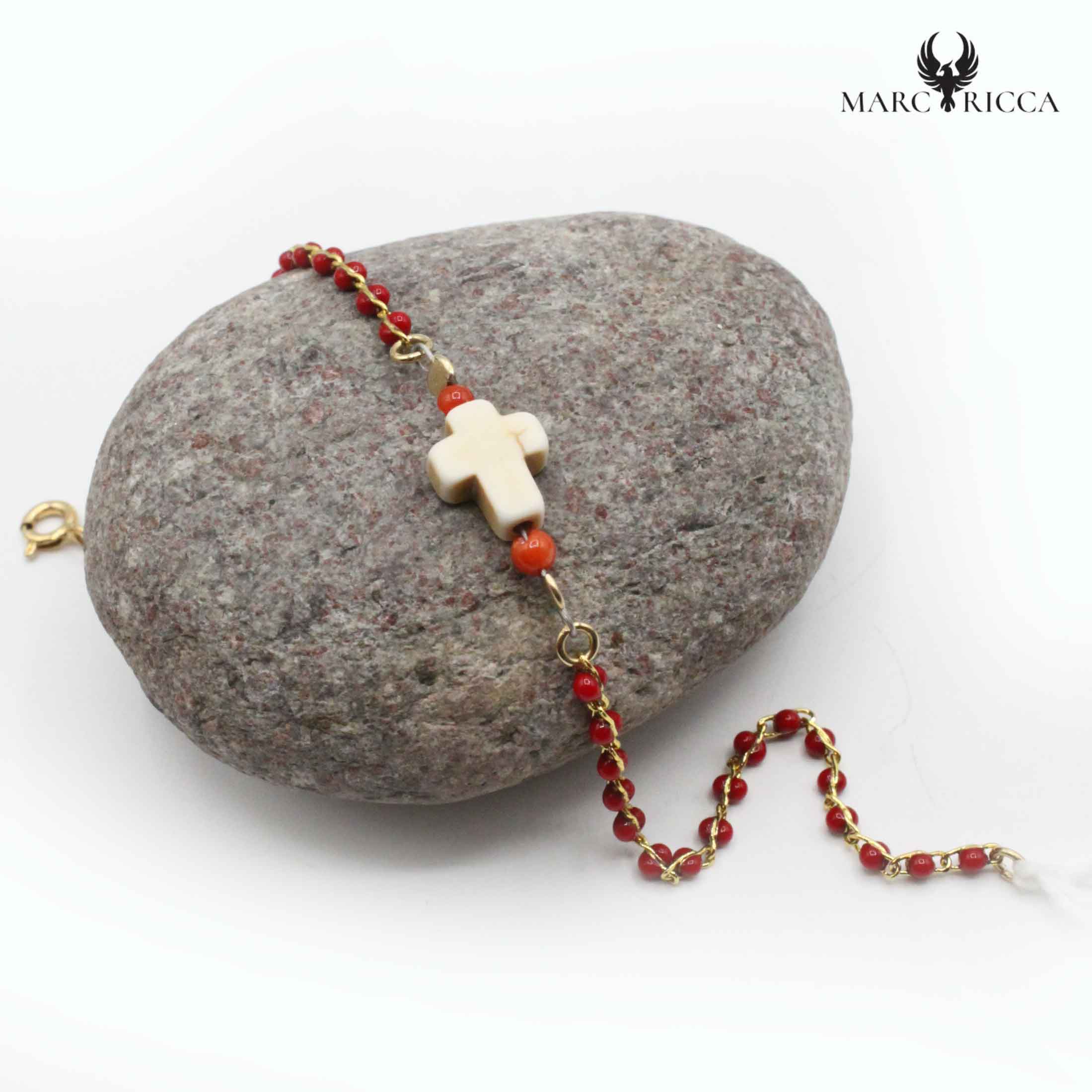 Bracelet Vermeil Corail Perle & Croix