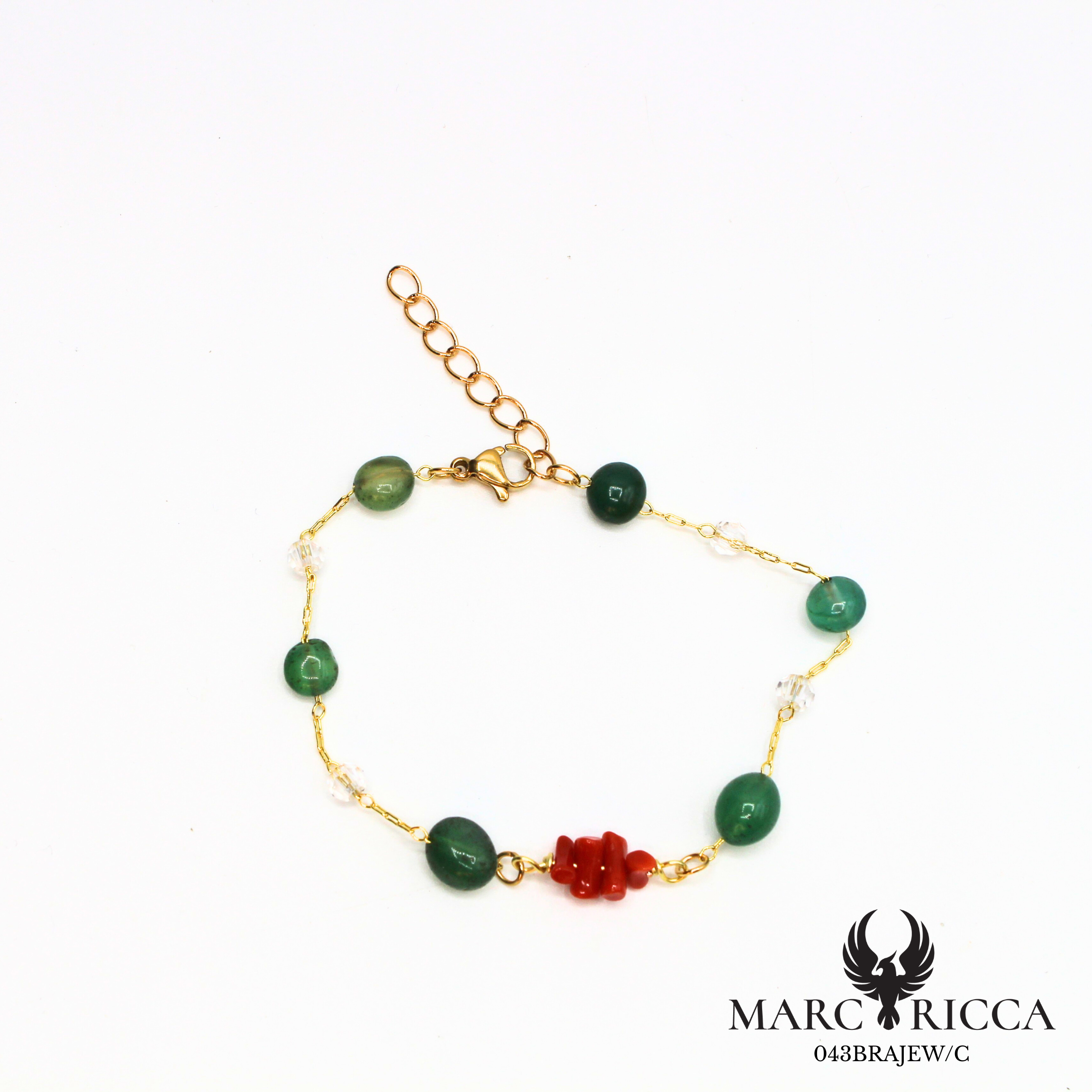 Bracelet en acier inoxydable avec corail et pierres de verres