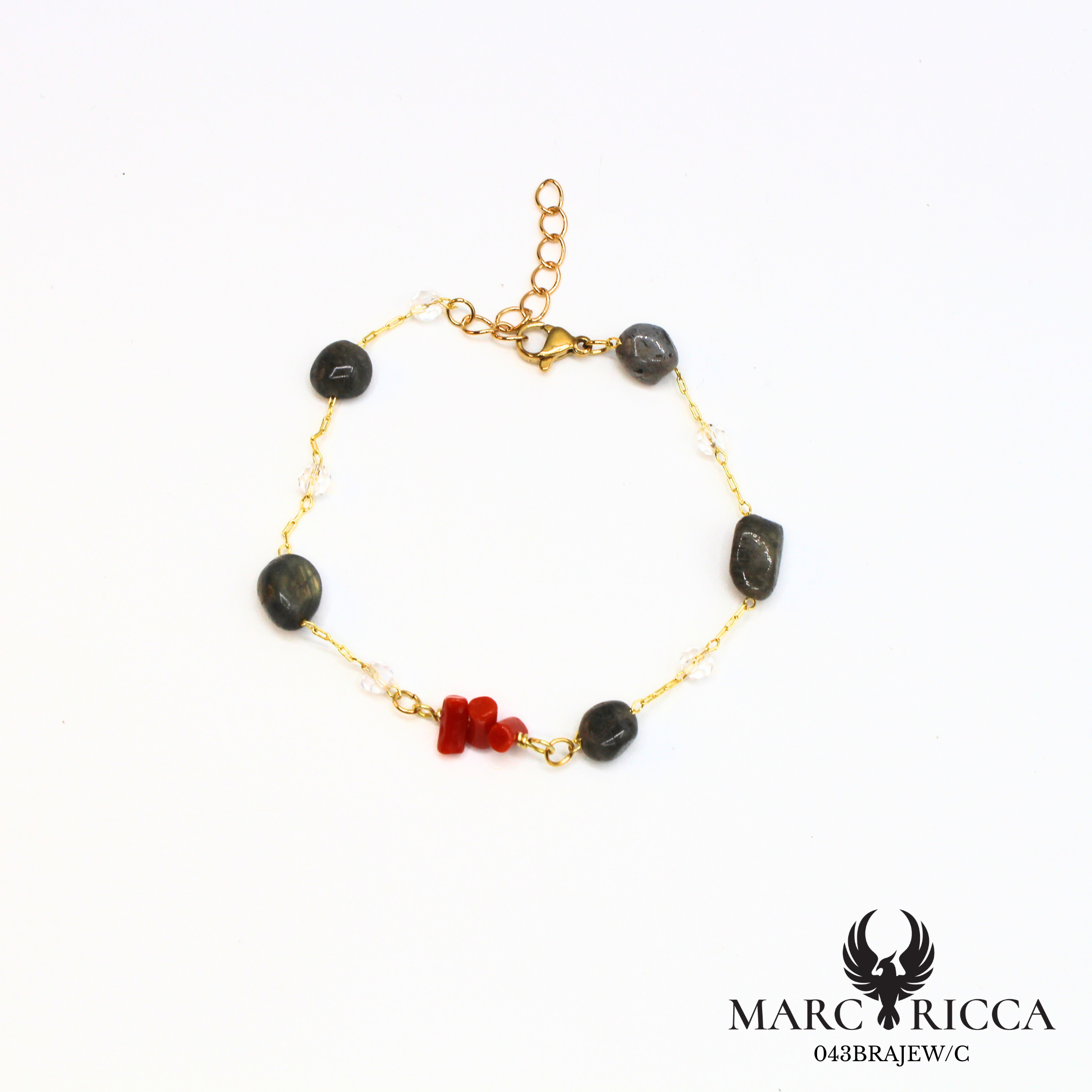 Bracelet en acier inoxydable avec corail et pierres de verres