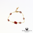 Bracelet en acier inoxydable avec corail et pierres de verres