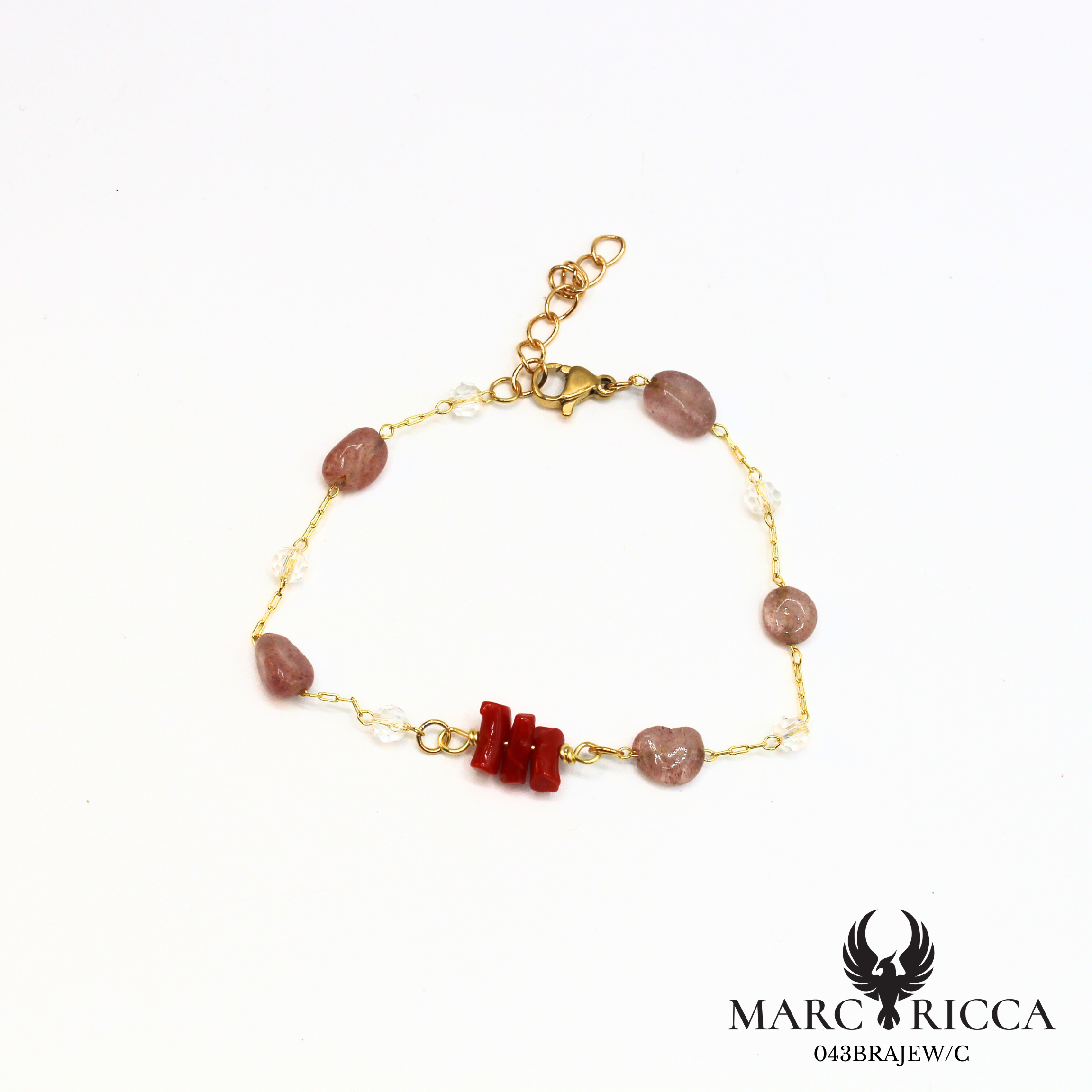 Bracelet en acier inoxydable avec corail et pierres de verres