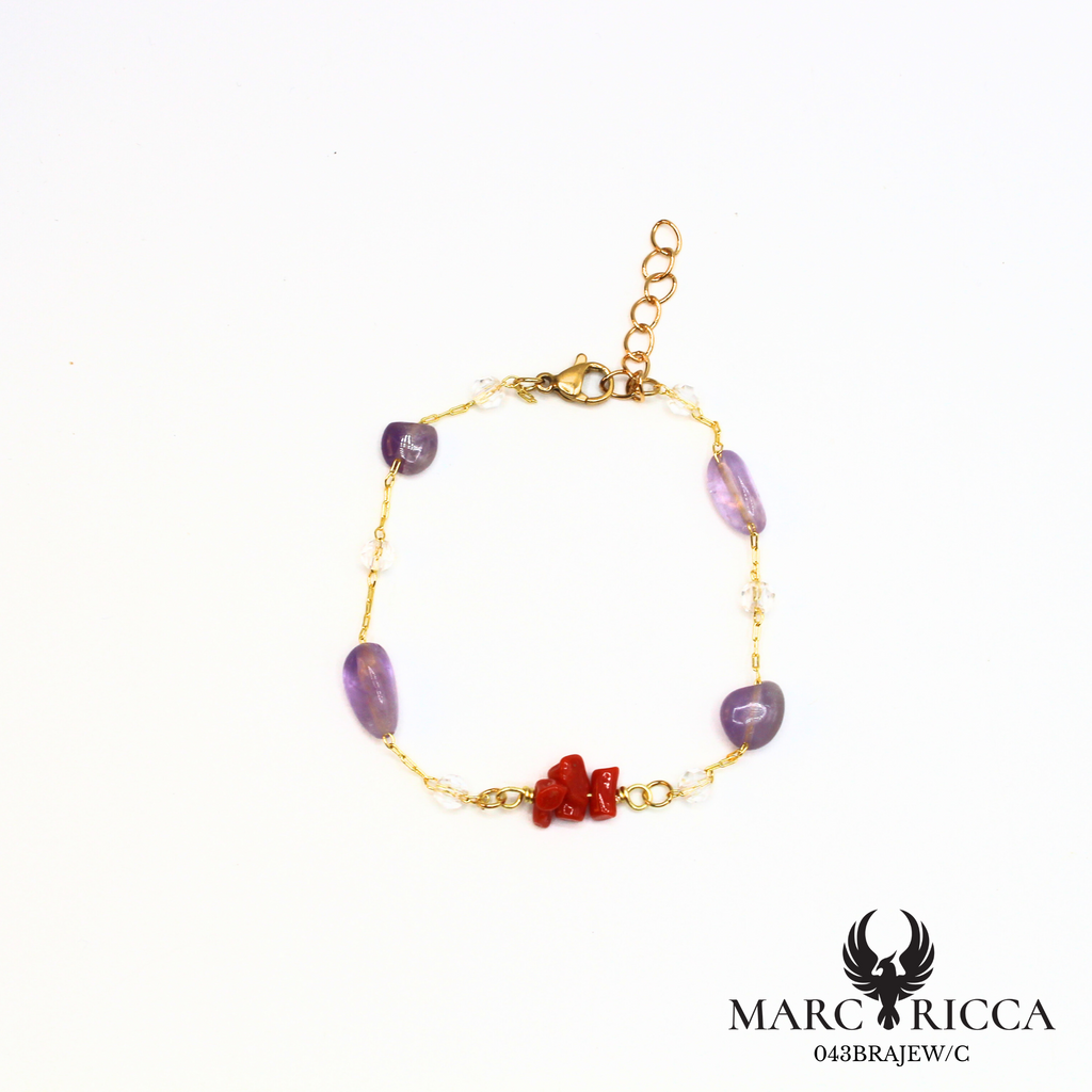 Bracelet en acier inoxydable avec corail et pierres de verres