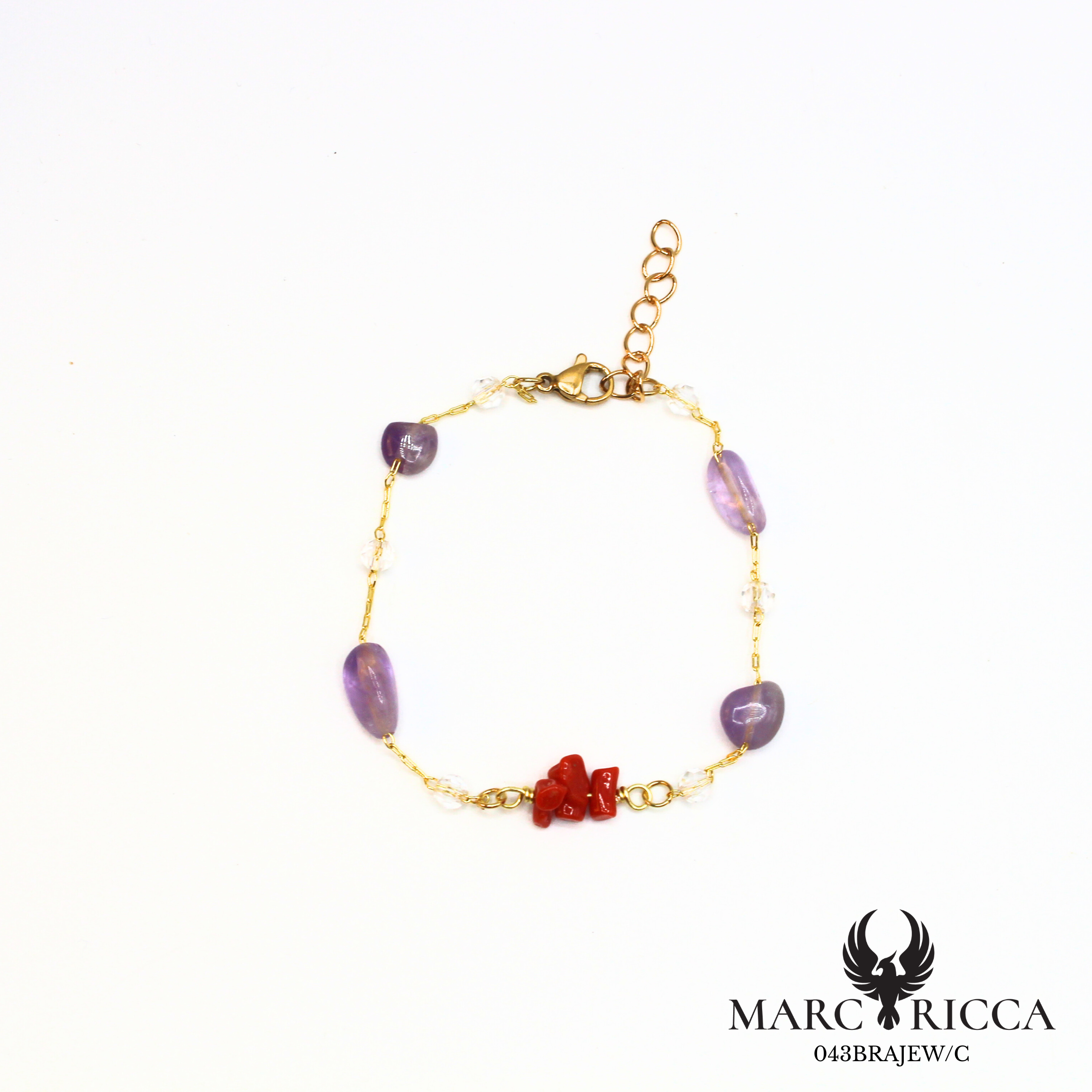 Bracelet en acier inoxydable avec corail et pierres de verres
