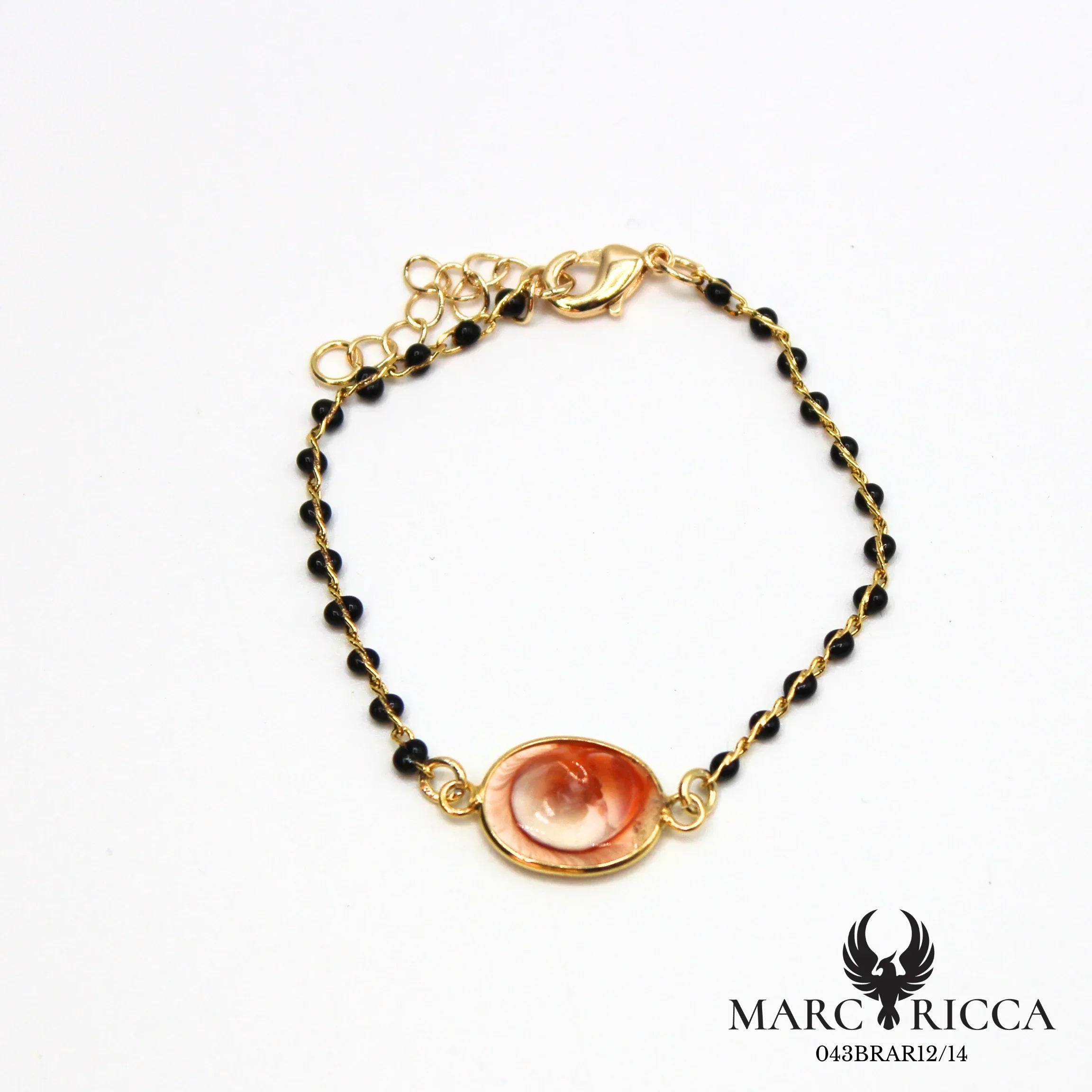 Bracelet chaîne perles de résines en vermeil avec Œil de Sainte Lucie