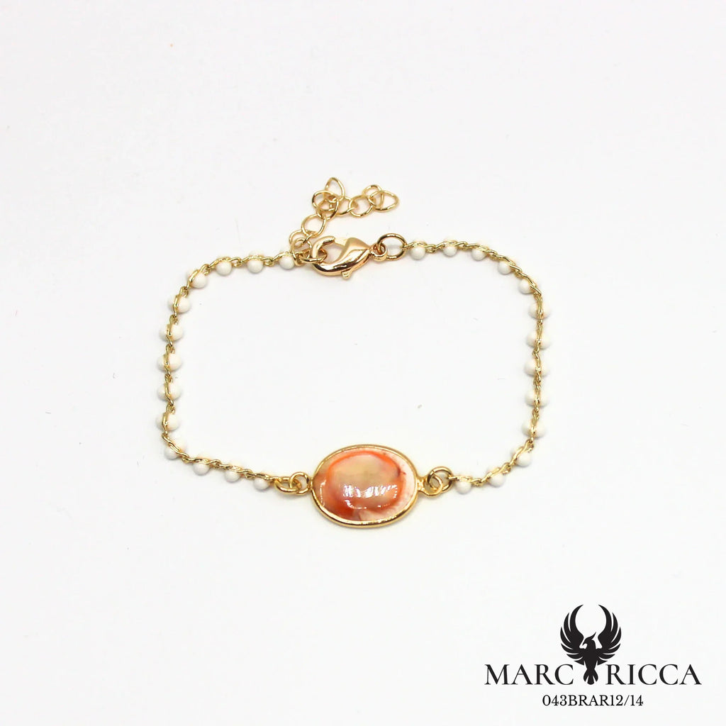 Bracelet chaîne perles de résines en vermeil avec Œil de Sainte Lucie