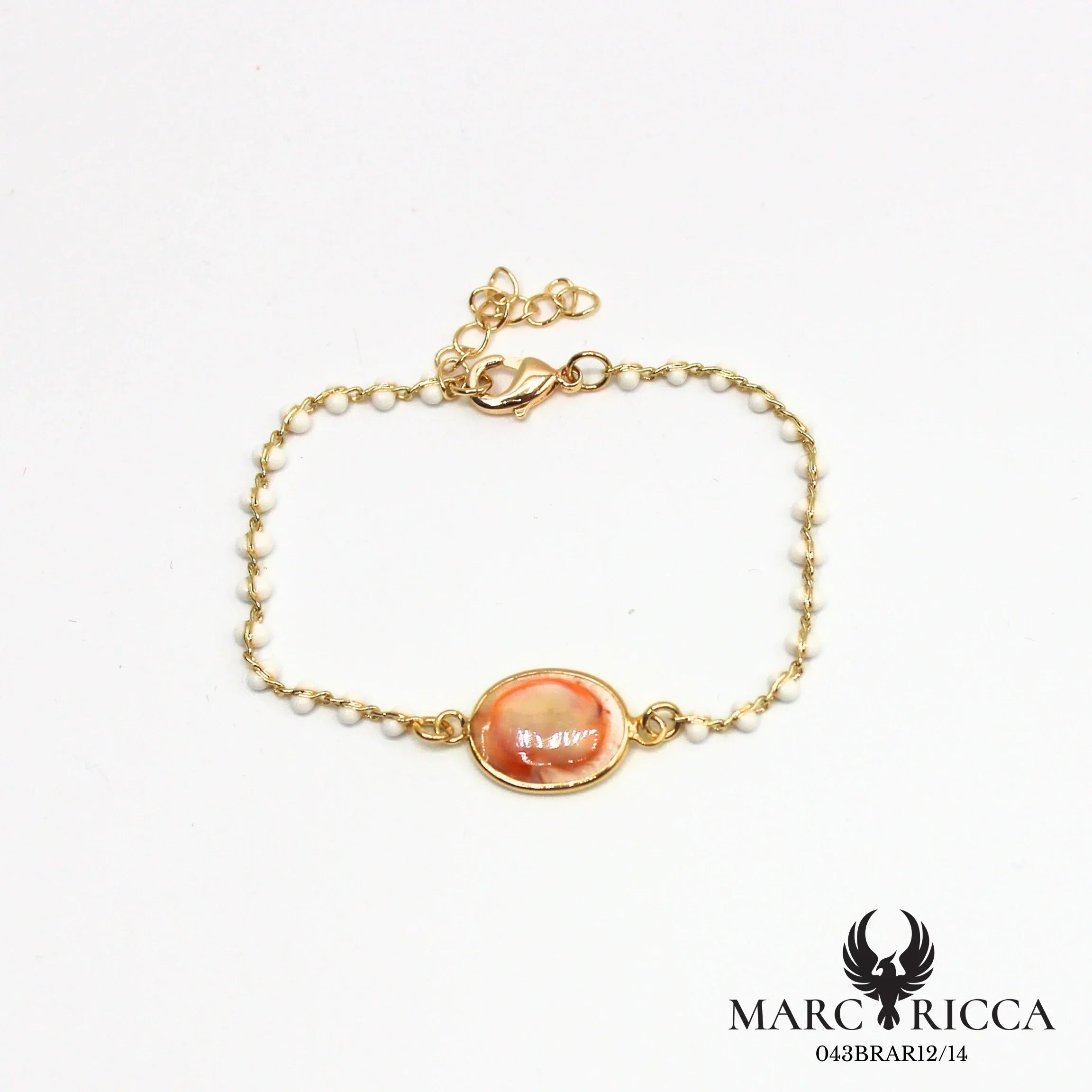Bracelet chaîne perles de résines en vermeil avec Œil de Sainte Lucie