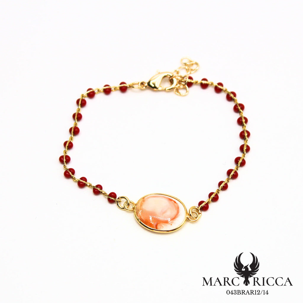 Bracelet chaîne perles de résines en vermeil avec Œil de Sainte Lucie