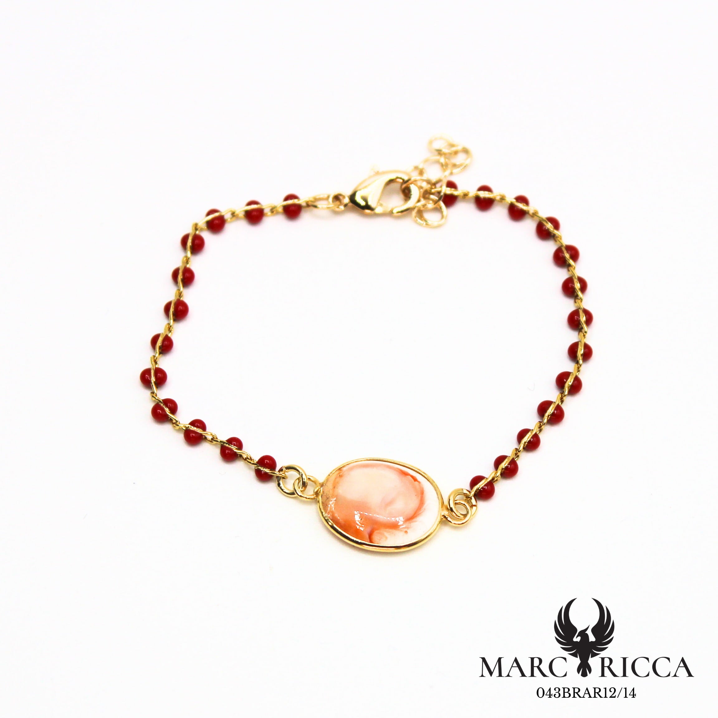 Bracelet chaîne perles de résines en vermeil avec Œil de Sainte Lucie