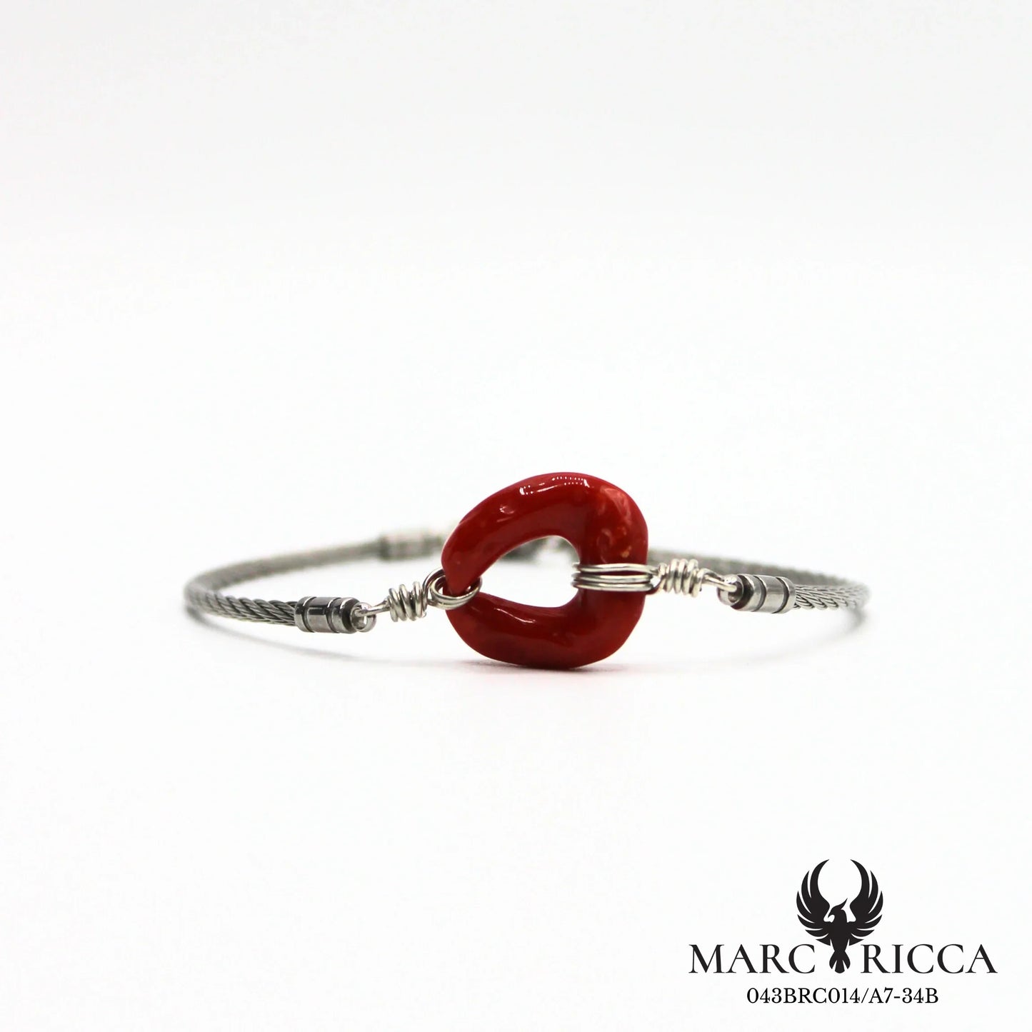 Bracelet câble en acier avec anneau en corail