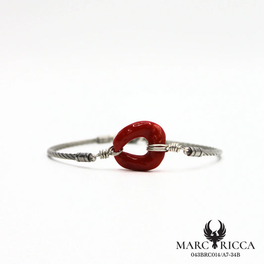 Bracelet câble en acier avec anneau en corail