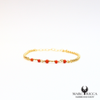 Bracelet Corail rouge perles avec chaine en vermeil