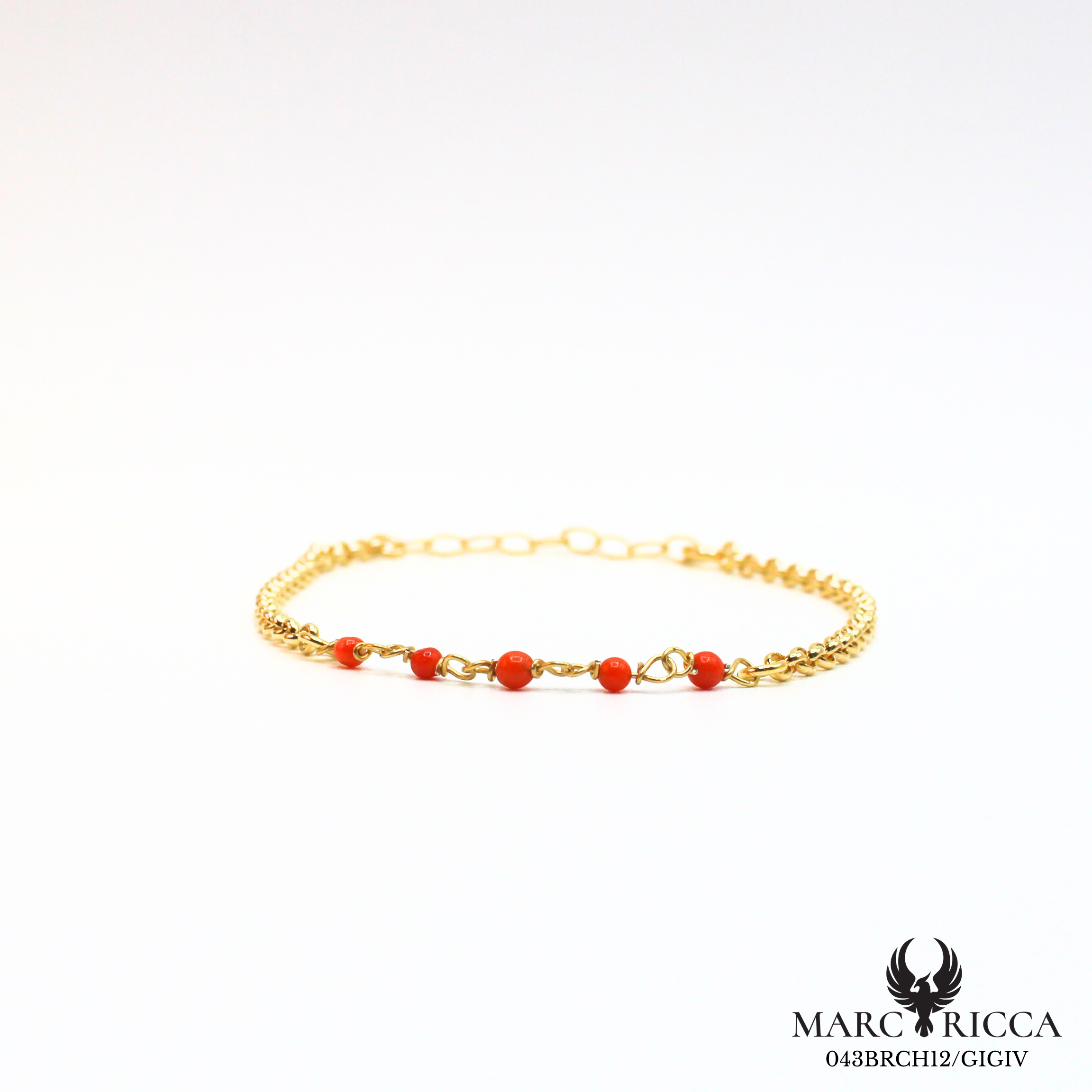 Bracelet Corail rouge perles avec chaine en vermeil