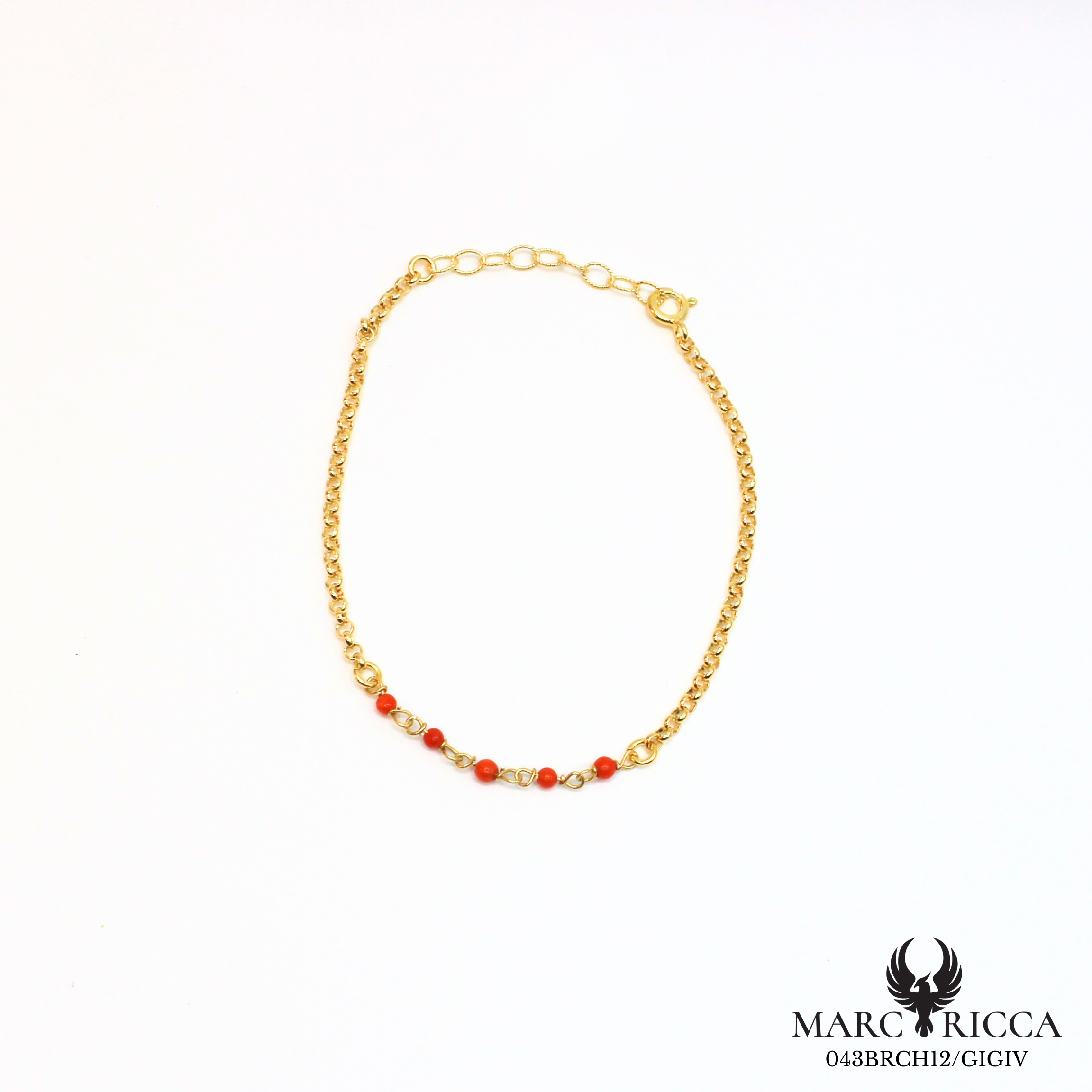 Bracelet Corail rouge perles avec chaine en vermeil