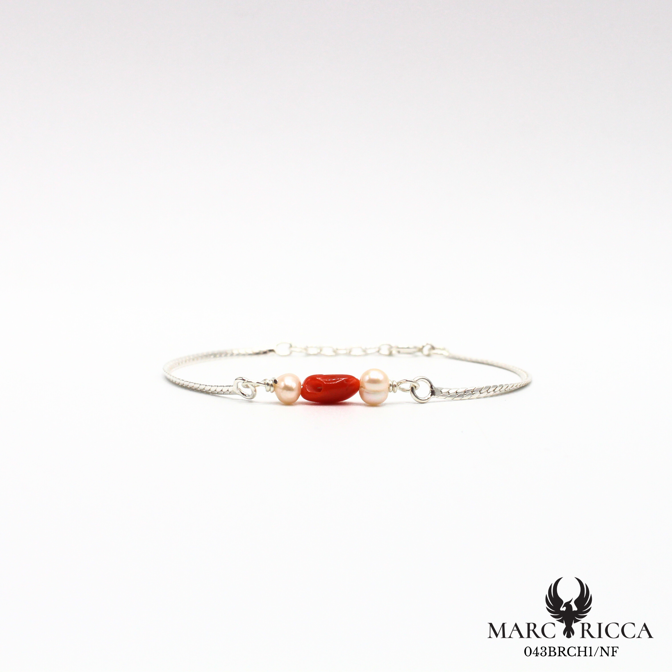 Bracelet chaine avec corail et perles en argent ou vermeil