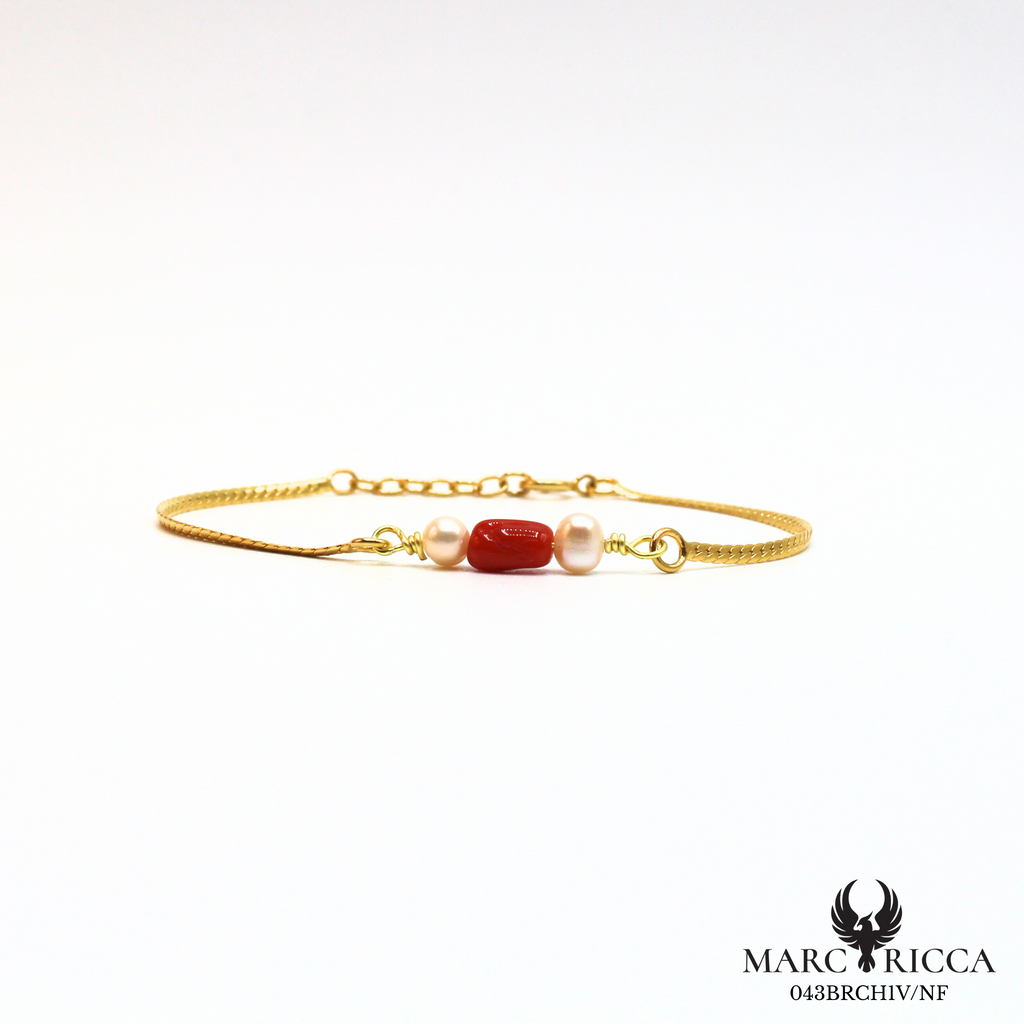 Bracelet chaine avec corail et perles en argent ou vermeil