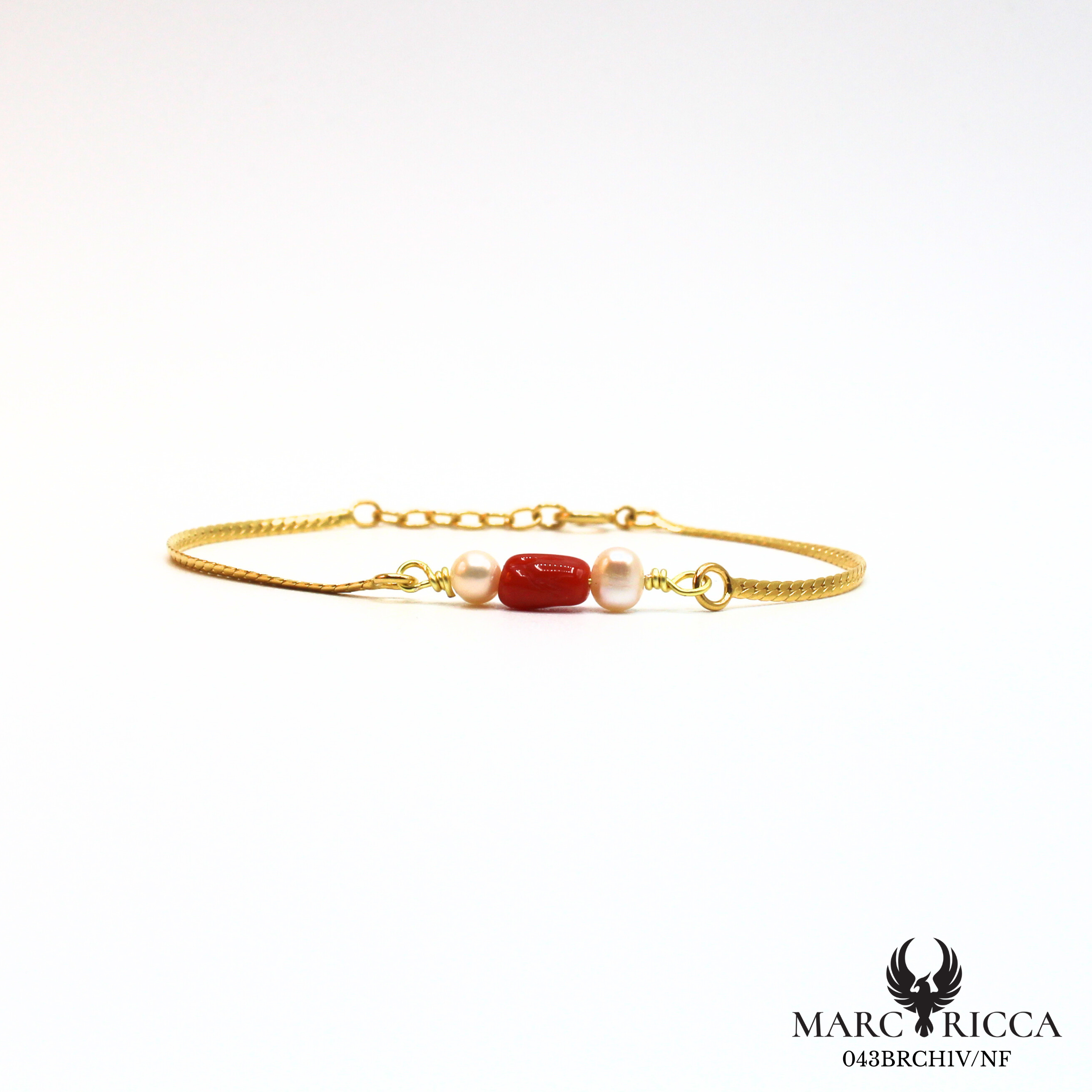 Bracelet chaine avec corail et perles en argent ou vermeil