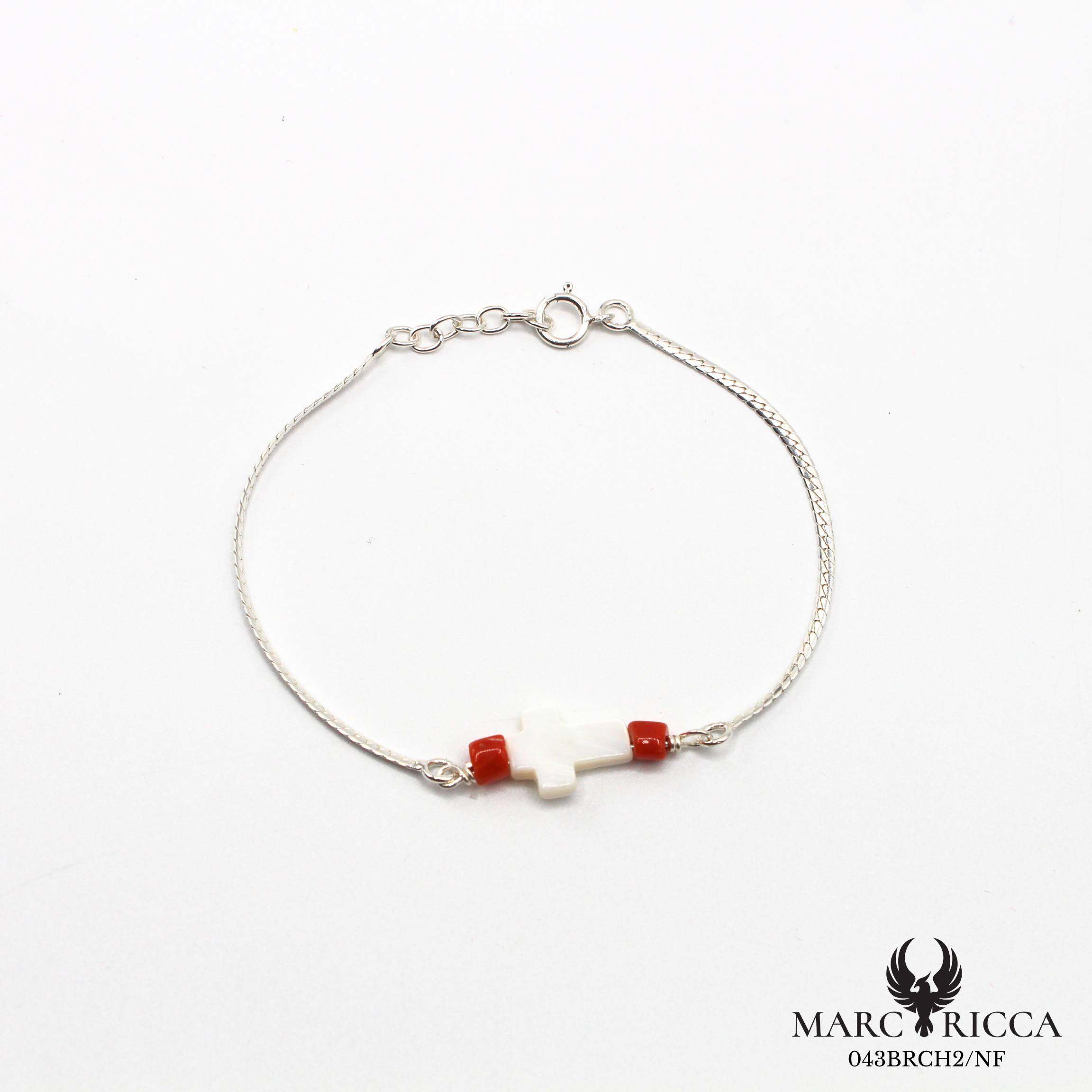 Bracelet Argent / Vermeil avec corail et croix en nacre
