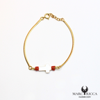 Bracelet Argent / Vermeil avec corail et croix en nacre