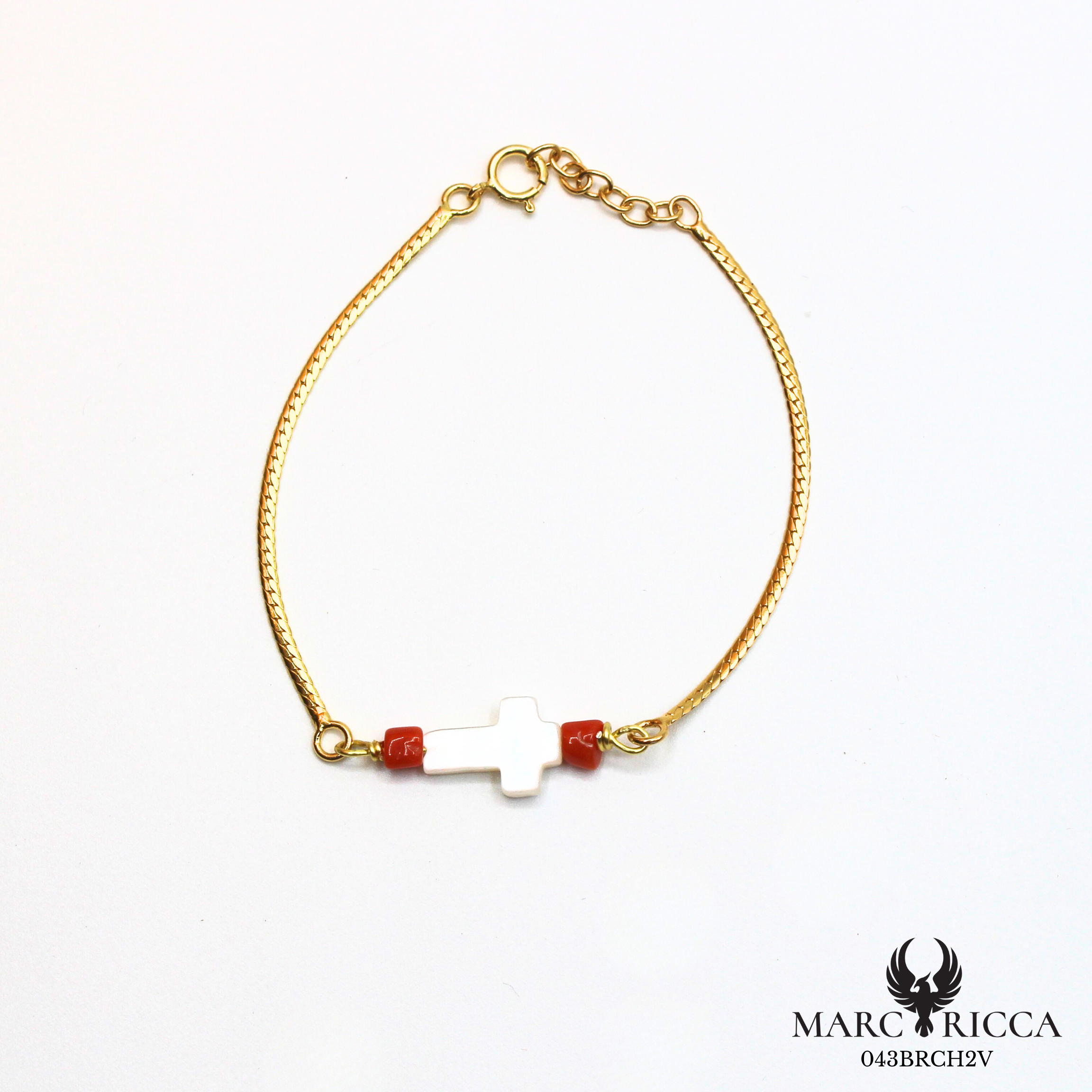 Bracelet Argent / Vermeil avec corail et croix en nacre