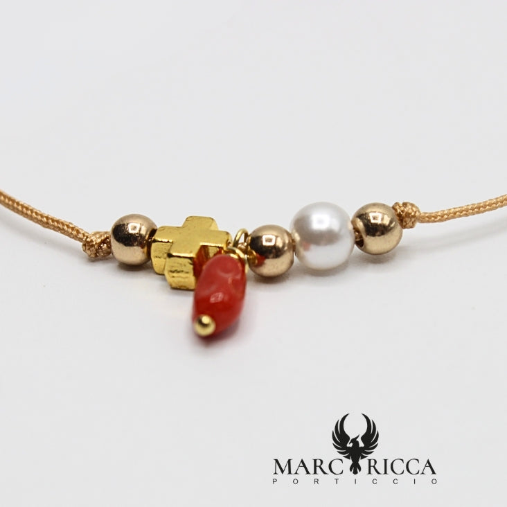 Bracelet sur cordon Corail et perle