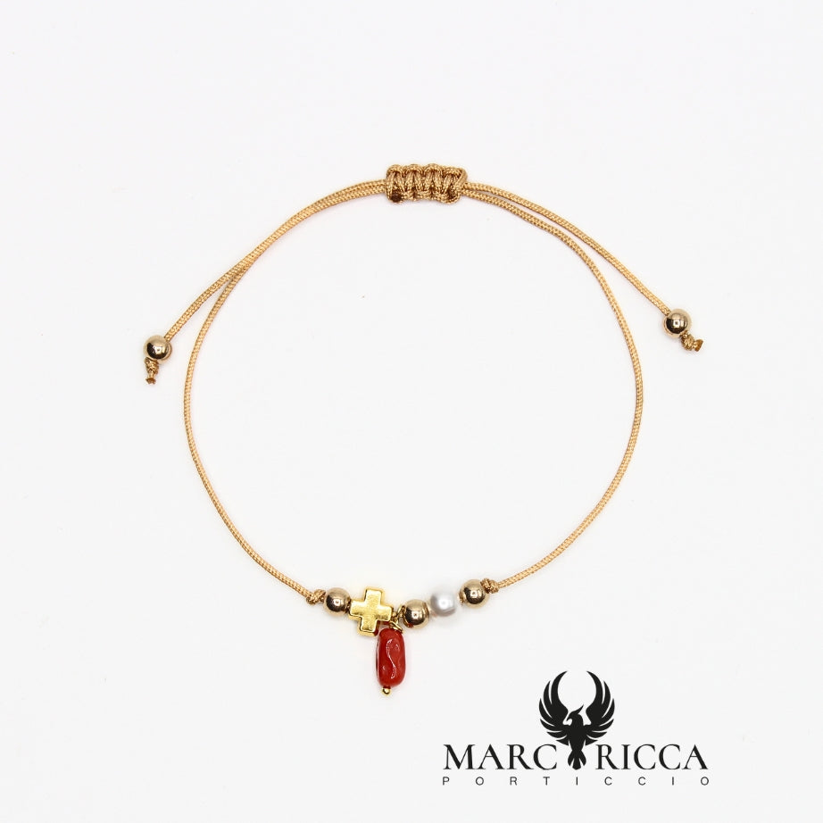 Bracelet sur cordon Corail et perle