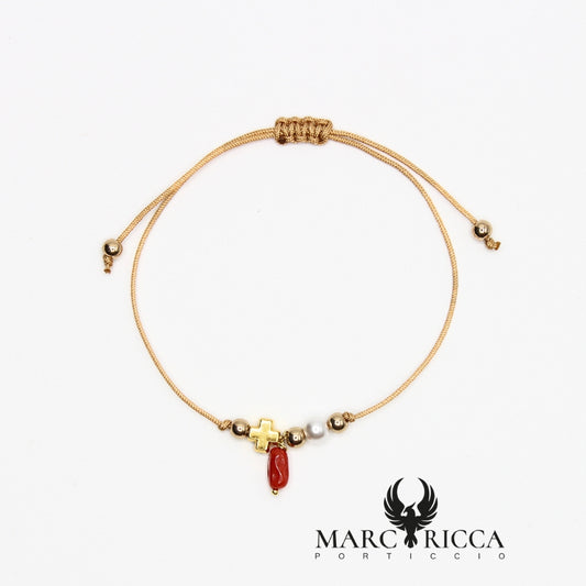 Bracelet sur cordon Corail et perle