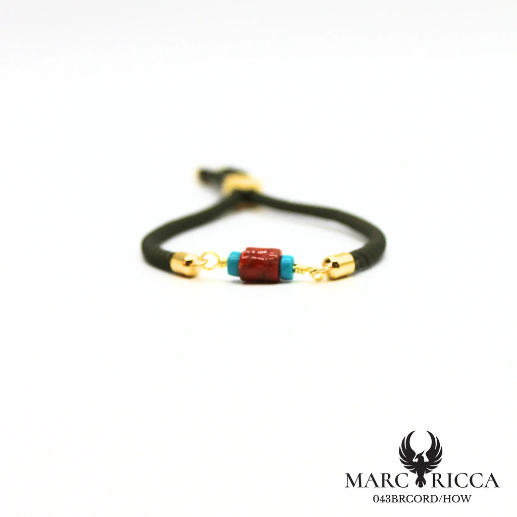 Bracelet corde avec corail et howlite turquoise en vermeil