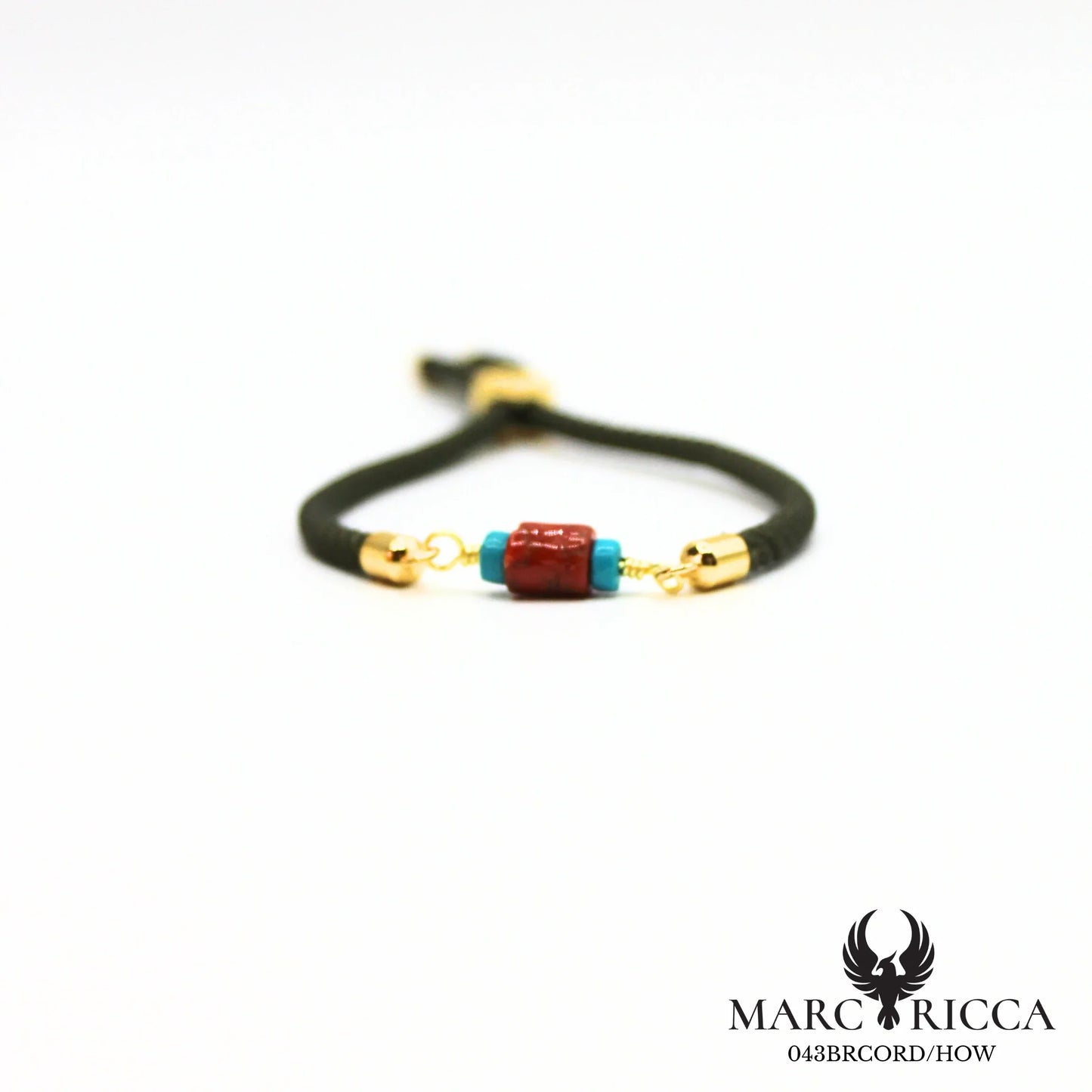 Bracelet corde avec corail et howlite turquoise en vermeil