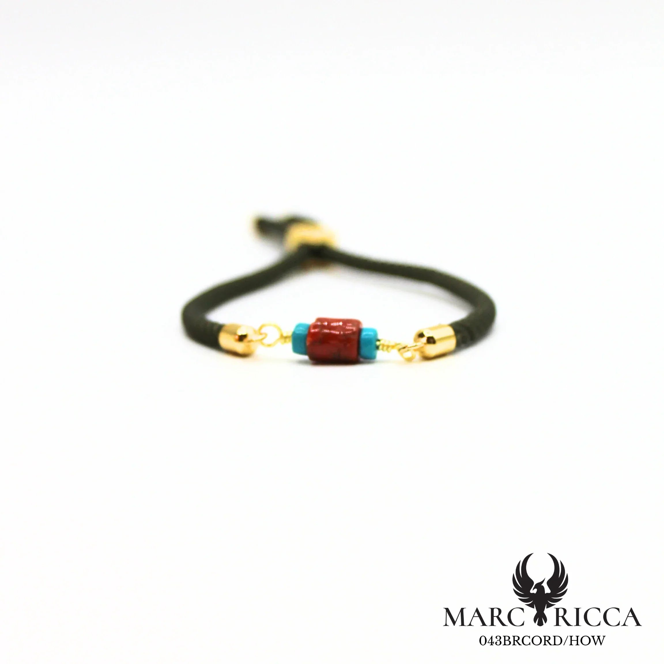 Bracelet corde avec corail et howlite turquoise en vermeil