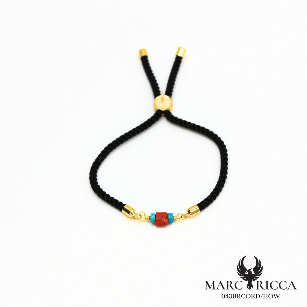 Bracelet corde avec corail et howlite turquoise en vermeil