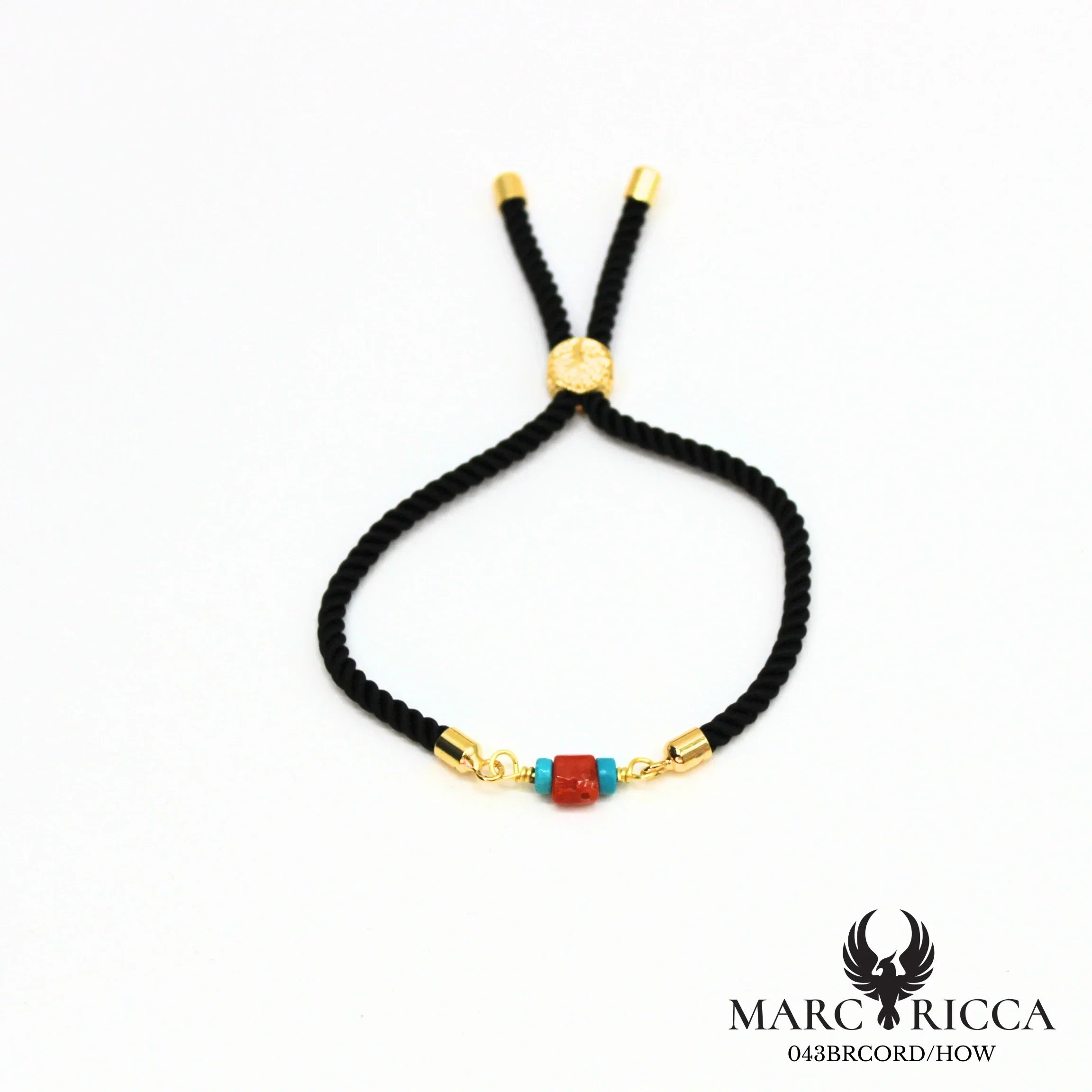 Bracelet corde avec corail et howlite turquoise en vermeil