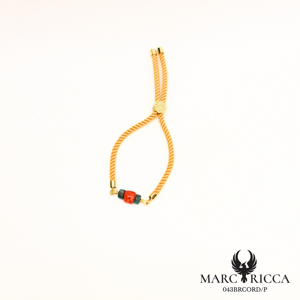 Bracelet corde corail et turquoise en vermeil