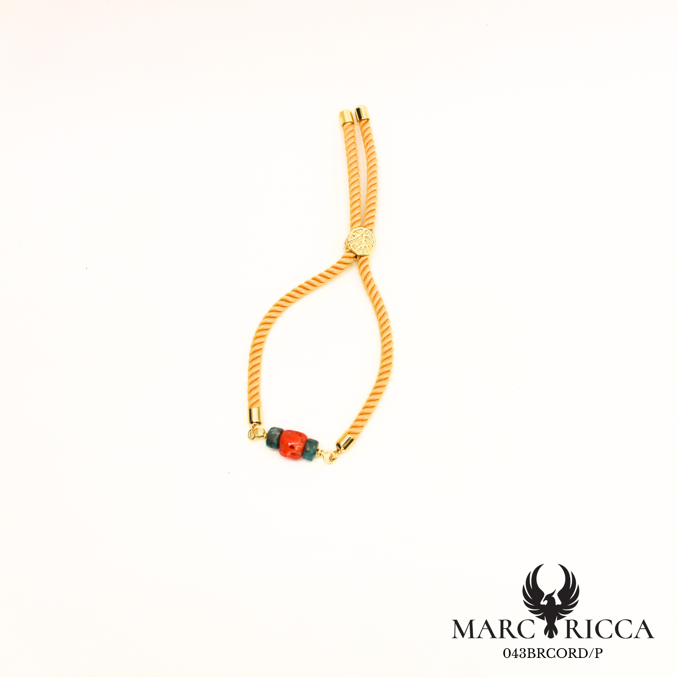 Bracelet corde corail et turquoise en vermeil