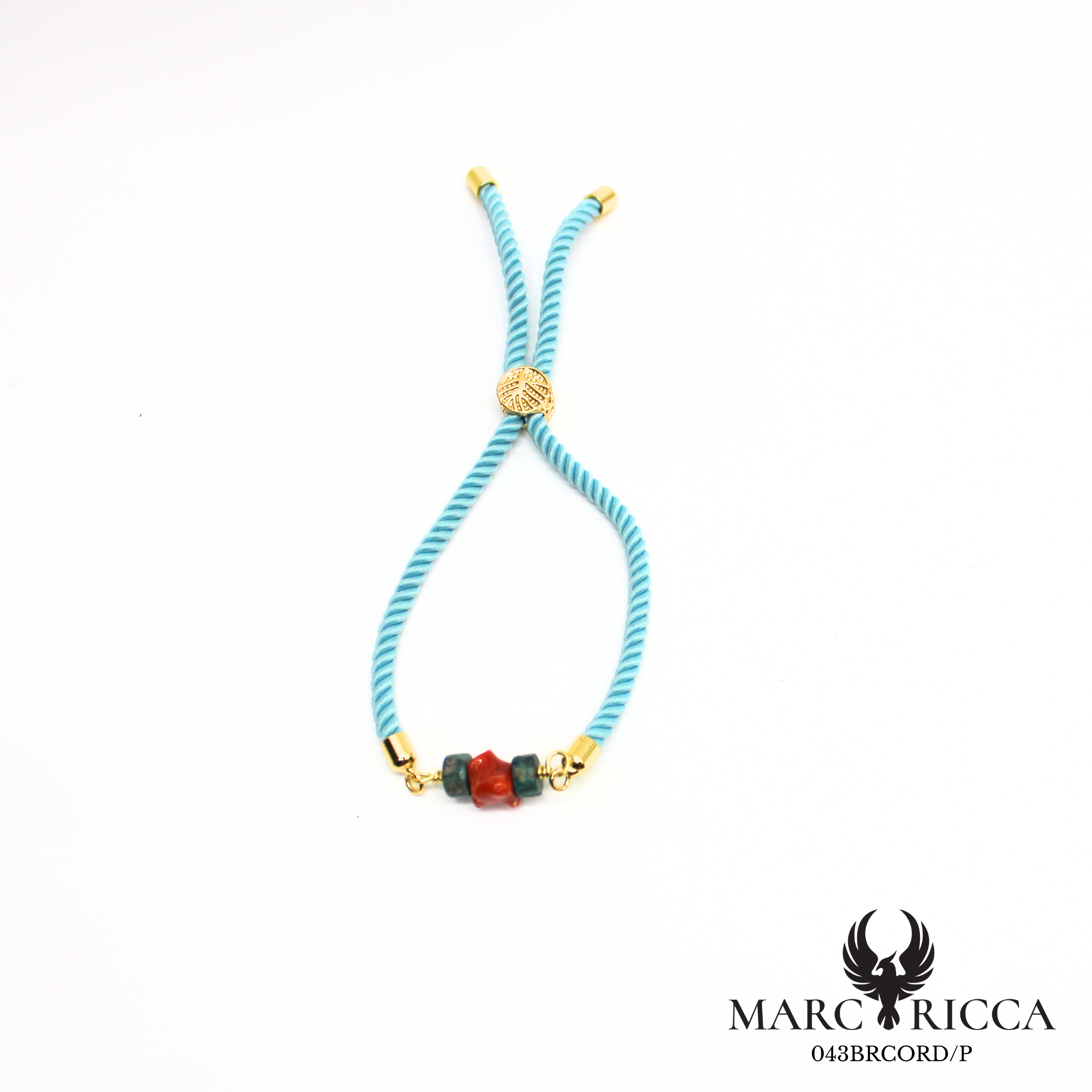 Bracelet corde corail et turquoise en vermeil