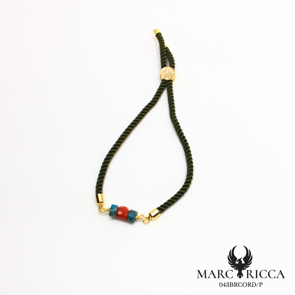 Bracelet corde corail et turquoise en vermeil