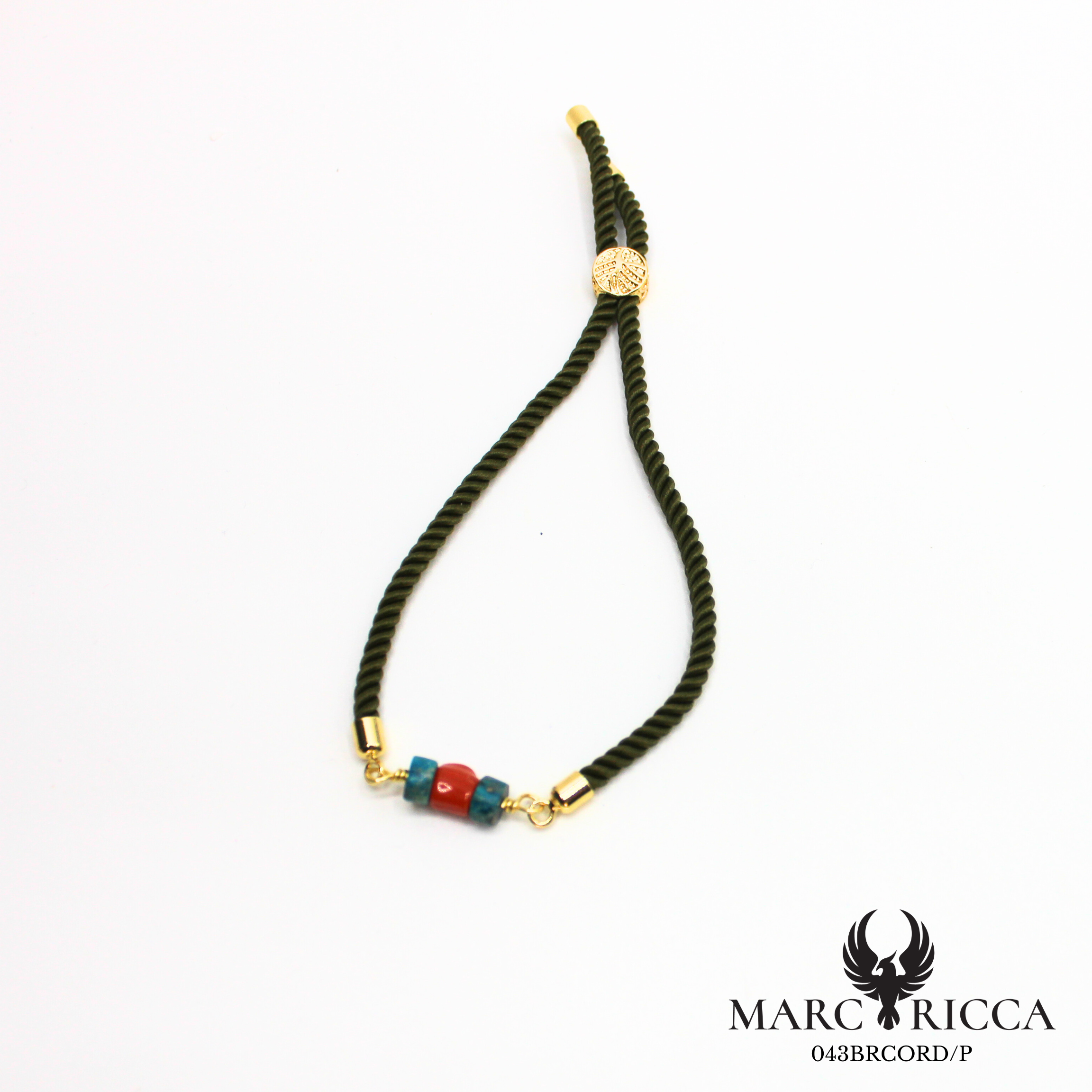 Bracelet corde corail et turquoise en vermeil