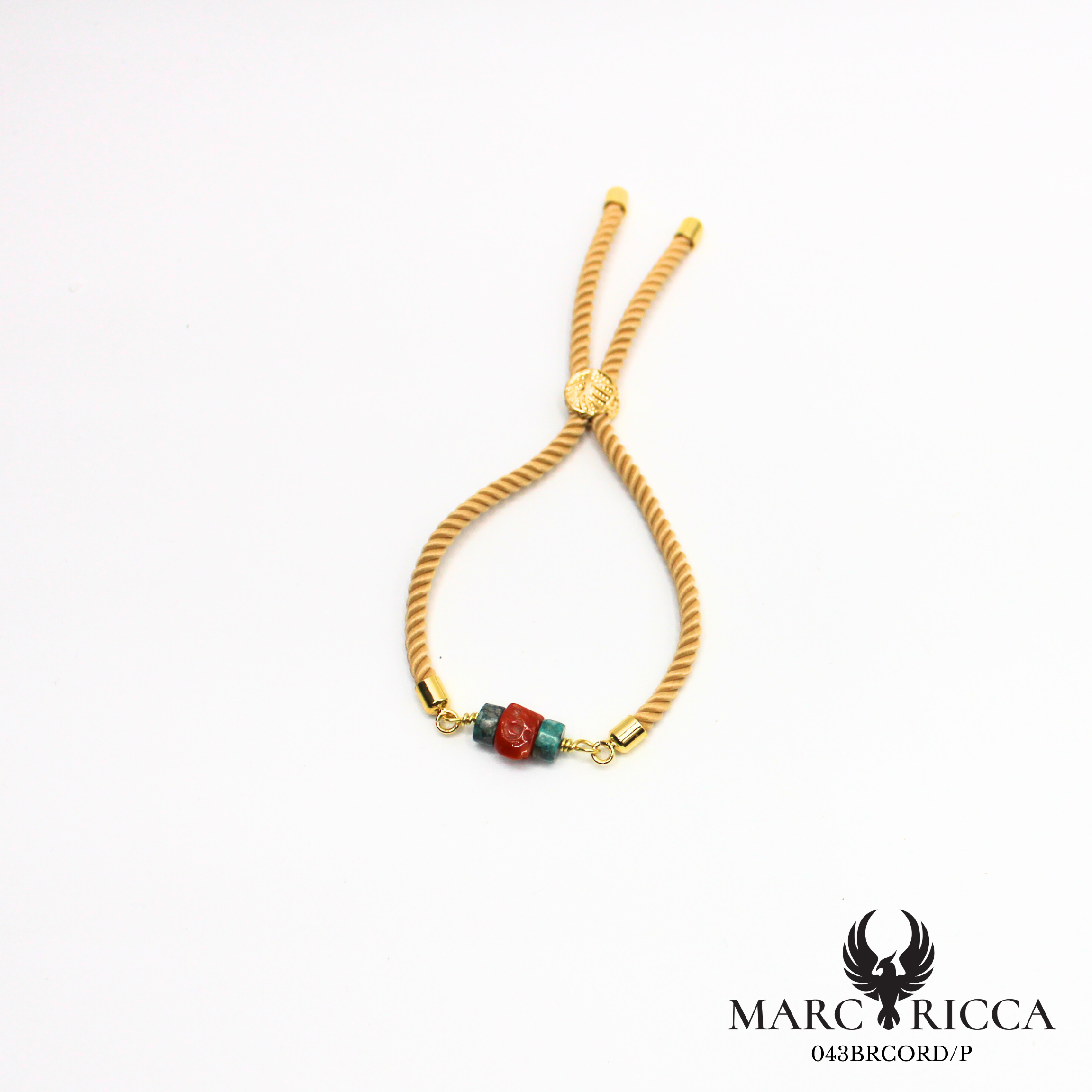 Bracelet corde corail et turquoise en vermeil