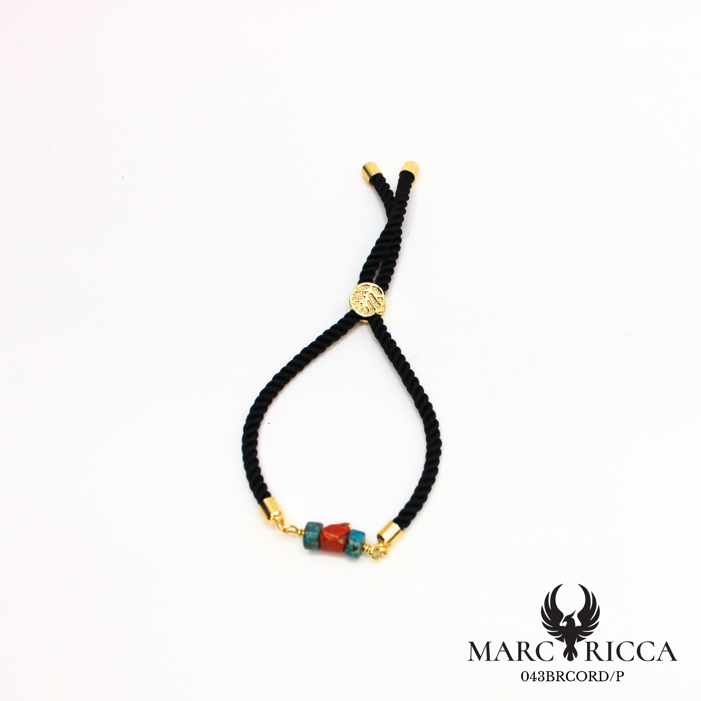 Bracelet corde corail et turquoise en vermeil