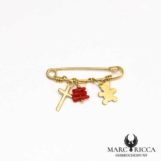 Broche croix, ourson et Corail