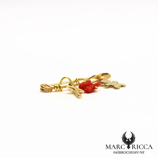 Broche croix, ourson et Corail