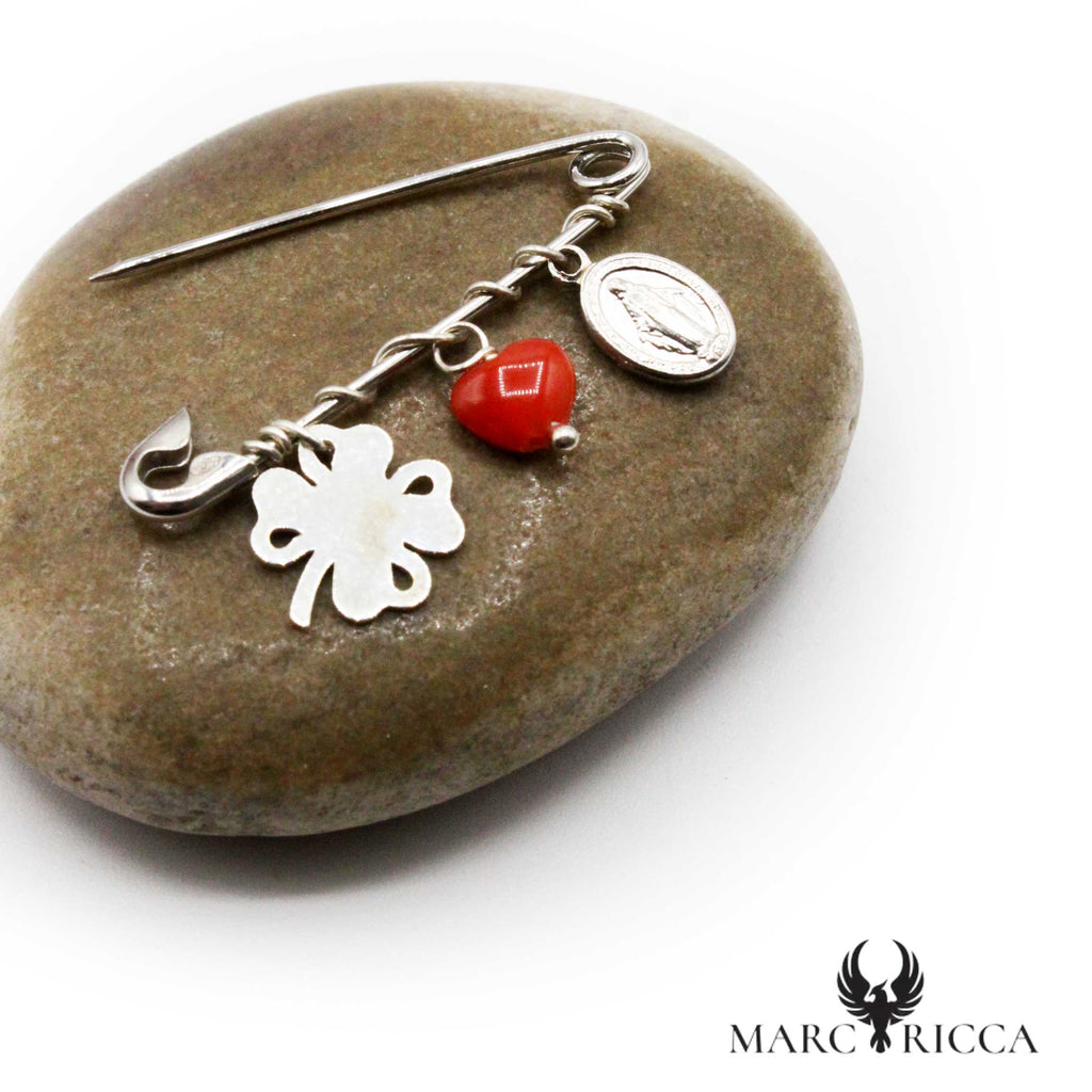 Broche Corail Coeur, Madone & Trèfle