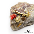 Broche Vermeil Corail, Coeur & Madone
