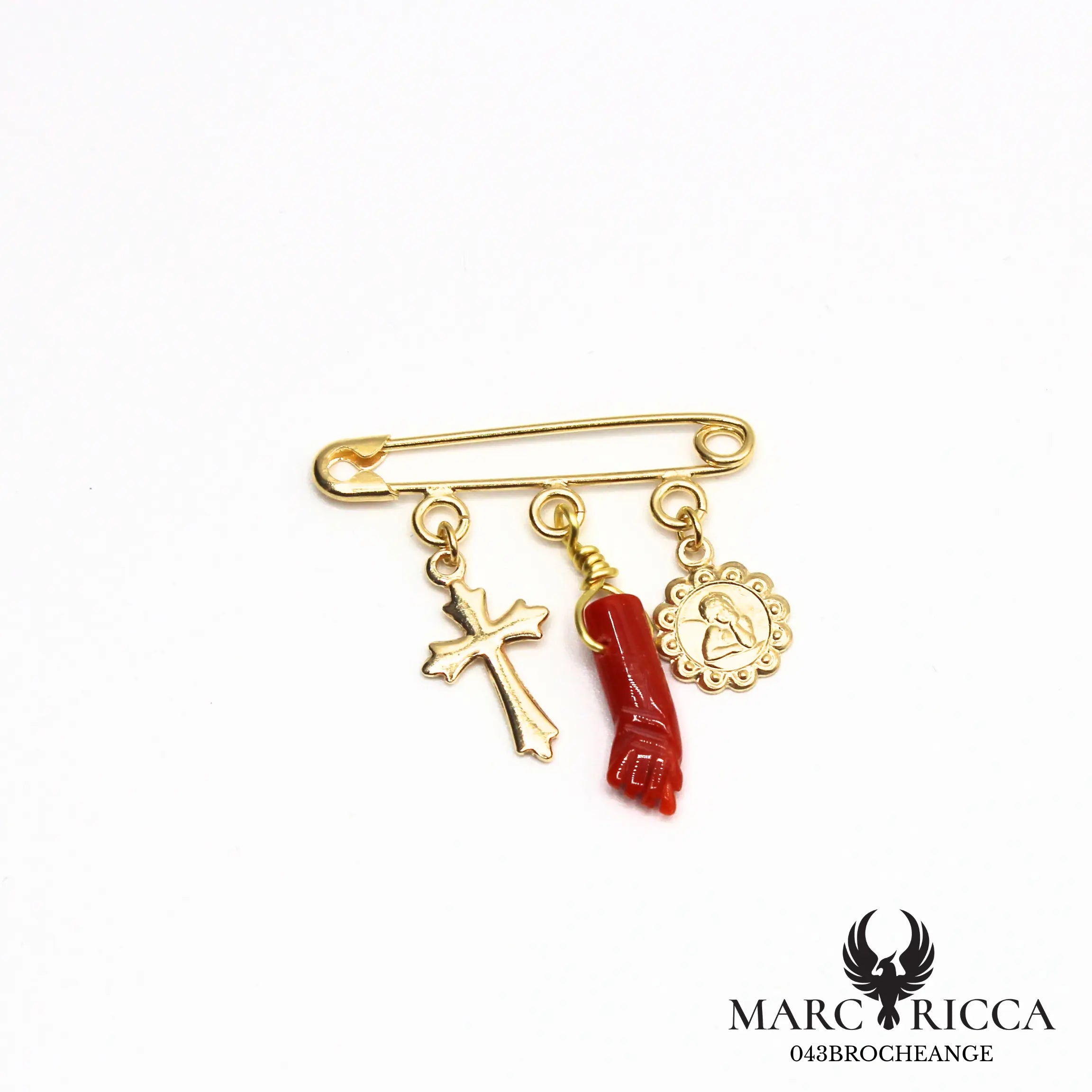 Broche religieuse main en corail