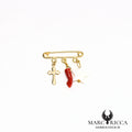 Broche religieuse corail et nacre en vermeil