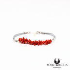 Bracelet cordon satin et corail cupolino en argent